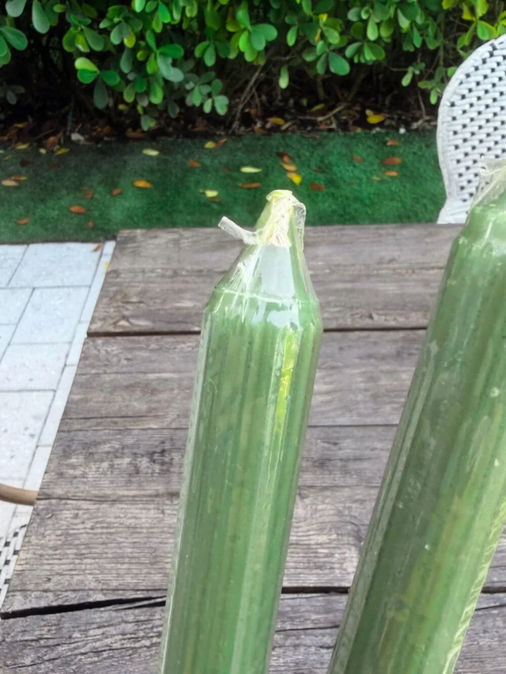 2 Vintage Green Forget Me Not American Greetings Fluted Column 10” Candlesticks